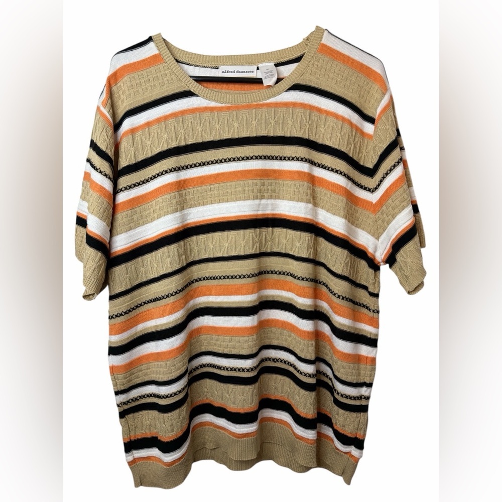 Vintage Alfred Dunner Woman Striped Short Sleeve Knit Sweater Multicolor 2X